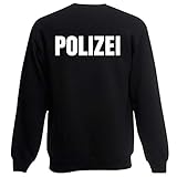 Shirt-Panda Herren Polizei Sweatshirt · Druck Brust & Rücken · Polizisten Pullover · Pulli für Polizeileute · Reflex · 80% Baumwolle · Police Sweater · Schwarz (Druck Weiß) M