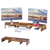 VECELO モニター台 卓上 【3分割構造 幅100~80cm タブレット置きスロット付き 可調節 幅70】 パソコン台 机上台 卓上収納 文具収納 姿勢改善 安定性 猫背防止 モニター 在宅勤務 オフィス 省スペース プリンター/iMac/タブレットパソコンに適用 ブランウ