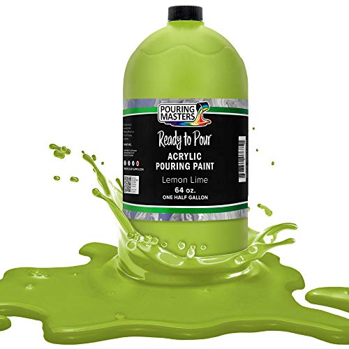 Pouring Masters Lemon Lime Ready to Pour Acrylic Pouring Paint - Premium 64-Ounce Pre-Mixed Fluid Acrylic Paint - Fluid Art Supplies for Canvas, Wood, Paper, Tile & Rocks