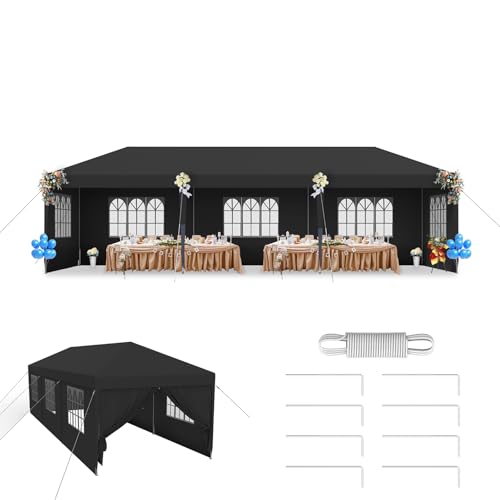LZQ Tonnelle de jardin 3 x 9 m - Style pop-up - Montage rapide - Tente de réception étanche avec fenêtres, toit et 8 parois latérales - Tente de jardin...