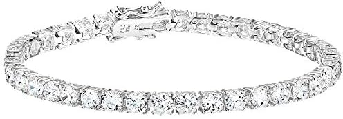 Amazon Essentials Platinum Plated Sterling Silver Round Cut Cubic Zirconia Tennis Bracelet (4mm), 7"