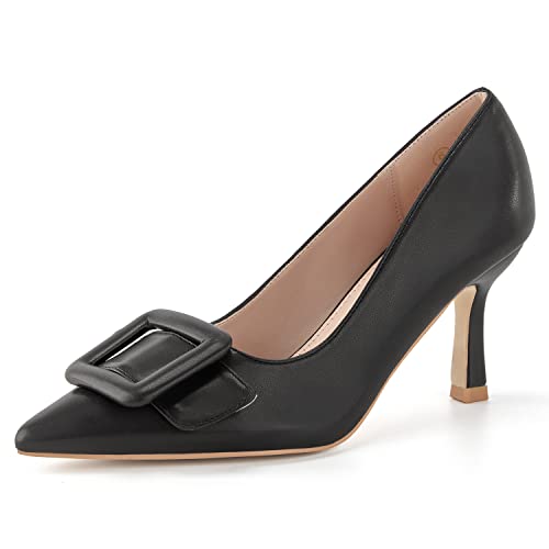 Women's Pointed Toe Pumps Slip On Elegant Wedding Pumps Comfortable Stiletto Heels With Square Buckle #TOP23