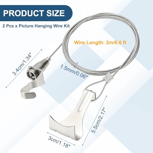 Image of uxcell 2Pcs Picture Hanging Wire Kit, 2 m x 1.5 mm Heavy Duty Picture Hangers Adjustable Wire Rope with S-Hooks and Loop, Load 35kg /77.1 lbs for Hanging Mirrors Light Lamp Artwork