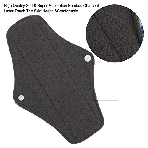 Phogary - Compresas reutilizables, salvaslips de bambú antibacterianos con bolsa impermeable, compresas de noche lavables para flujo menstrual abundante (7 en 1, 25,4 cm, 4 capas) - imagen 2