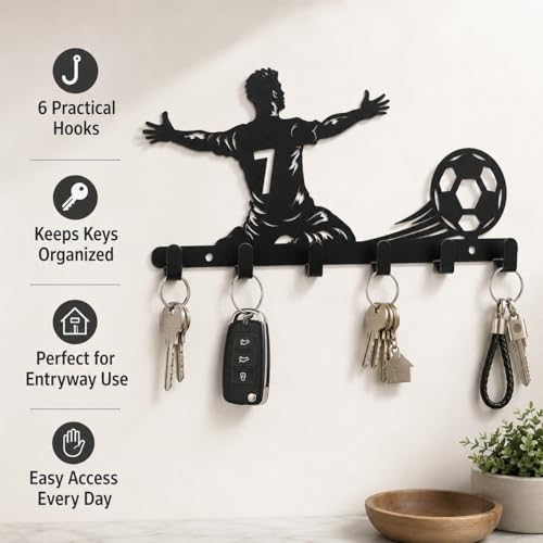Image of Shuchi Metal Key Holder Football Player Celebration Pose, No.7, Black