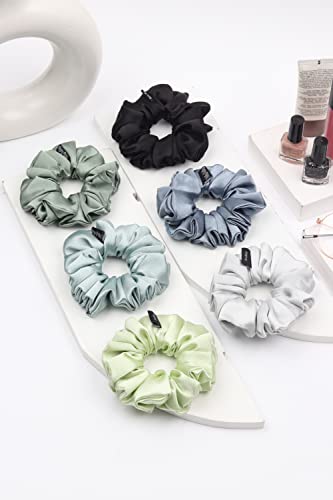 Image of Premium Satin Scrunchies for Women | Hair Bands, Ponytail Holders & Rubber Bands | Large, Fluffy, No-Damage Hair Ties | Girls Hair Accessories | Large Size | Pack of 6