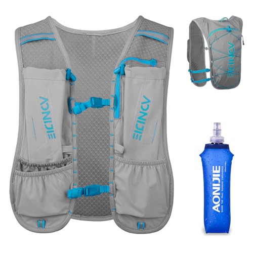 Image of TRIWONDER Running Hydration Vest Hiking Backpack Water Pack Runner Daypack for Outdoor Cycling Festival Raves Marathon (05 Grey - with a 500ml Water Bottle)