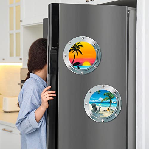 Japbor 4Pcs Cruise Door Magnets, Summer Refrigerator Car Magnet, Beach Palm Tree Magnetic Decals, Ocean Hawaii Vacation Nature Scenery Fridge Stickers For Home Kitchen Door Cabinet Decor (9.8 Inch) #TOP4