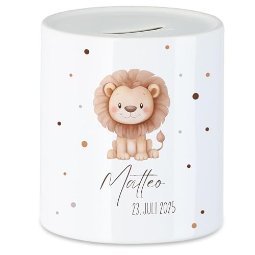 Kiddle-Design Spardose Kinder mit Namen Personalisiert, Tiermotiv Löwe...