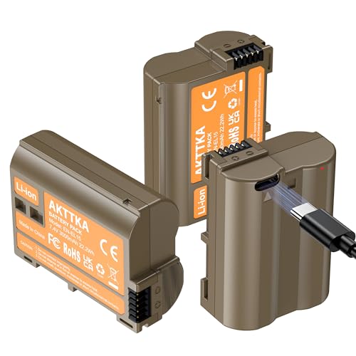 AKTTKA Pilas EN-EL15C de 2400 mAh (3 unidades) con carga directa USB-C. Compatible con Nikon EN-EL15/EL15C, Z8, Z7, Z6, Z5, Z6II, Z7II, Z6III, D7500, D7200, D750, D850, D780, D7000, D610, D610 y D610