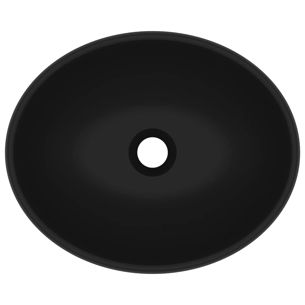 HOMIUSE 40x33x13,5 cm Lavabo Colgante con Desagüe Negro Mate Lavabo Baño Lavabo de Lujo Ovalado Cerámica Lavabo Sobre Encimera Lavamanos Baño Lavabo Piedra Lavabo Suspendido