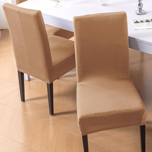 Image of HOKIPO 'SereneSolids' 140 GSM Polyester Blend Dining Chair Cover Set of 1, Camel (AR-6246-CML)