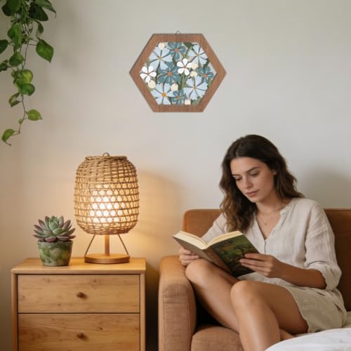 Impression d'art mural de fleurs cadre en bois suspendu hexagonal - 5