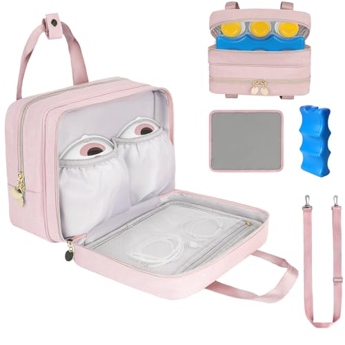 Image of Wearable Breast Pump Bag with Cooler Compartment Compatible with Momcozy M5/S12 Pro, Elvie & Medela Pump in Style, Carrying Case with a Ice Pack & Waterproof Mat for Breast Pump and Accessories,Pink