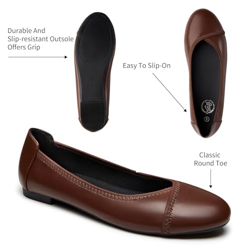 Image of Trary Slingback Flats for Women, Black Dressy Comfortable Round Square Toe Shoes, Work Office Casual Ankle Strap Dress Flats
