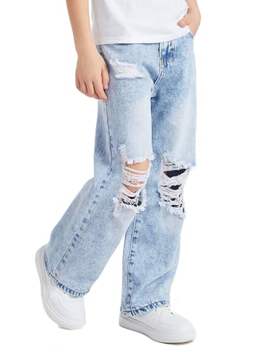 Happy Cherry Boys Girls Casual Baggy Wide Leg Jeans Elastic Waist Straight Pants Loose Denim Trousers4