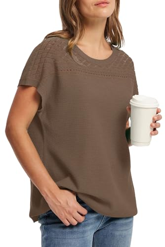 WIHOLL Short Sleeve Sweater for Women Trendy Summer Tops 2025 Early Fall Fashion Clothes Travel Business Casual Outfits2