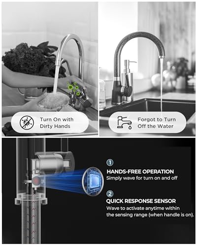 Image of FORIOUS Touchless Kitchen Faucet Black, Smart Motion Sensor Spring Sink Faucet with Pull Down Sprayer Commercial Contemporary Hands-Free for Pot Filler, Farmhouse Camper Laundry Camper
