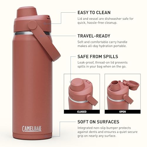 Image of CamelBak Thrive Chug Insulated Stainless Steel Water Bottle, Cold Retention with High Flow Lid for Everyday Hydration and Active Use, 20oz, Sierra Red