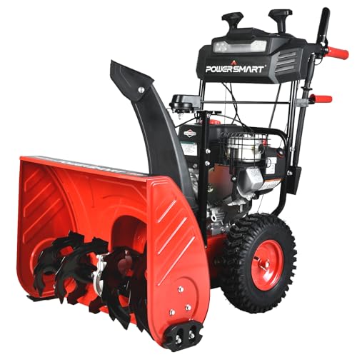 PowerSmart Gas Snow Blower 24-Inch, 2-Stage 208cc Briggs and Stratton Engine with Electric Starter, Hand Warmer, Self Propelled System, LED Headlight