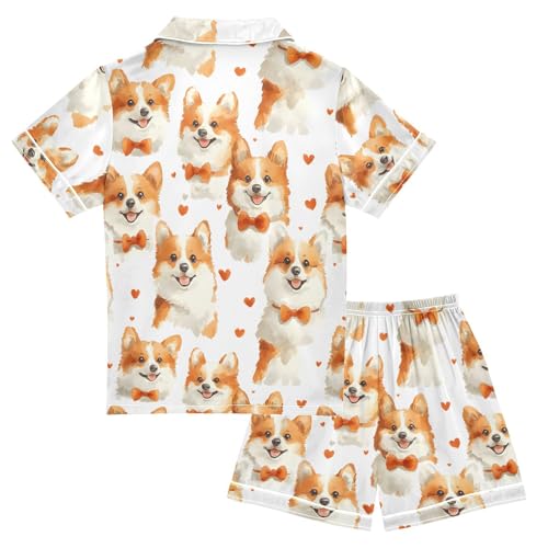 ALAZA Dog with Bow Tie Heart Satin Pajamas Set Short Sleeve Button Down Sleepwear Summer Pjs 2 Piece2
