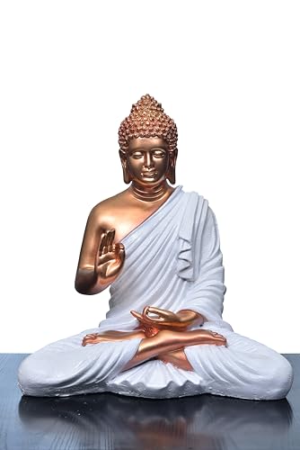 Image of Beautiful Sitting Buddha Idol Statue for Home & Garden Living Room | Healing Spirit Blessing Buddha Statue - 15 Inch Size (Gold)