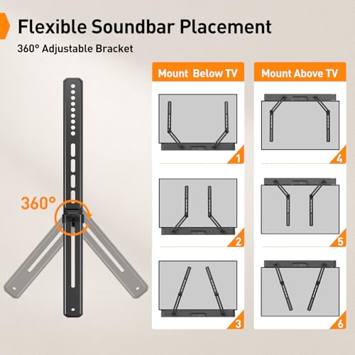 Image of Perlegear Soundbar Mount with Adjustable Height, Sound bar Mount up to 15 lbs, Soundbar Mount Under or Above TV, Soundbar tv Mount Bracket with Detachable Long Extension Plates PGSM04B