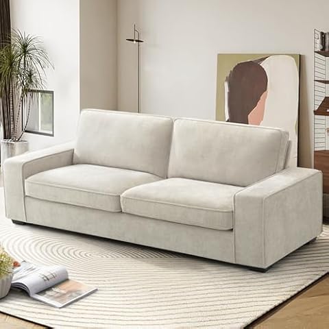 EASELAND 71" Loveseat, Small Chenille Loveseat for Small Spaces, 2-Seater Modern Deep Seat Couch with Removable Back and Cushions, Lounge Sofa for Bedroom with Wood Legs and Fluffy Armrest (Beige) Cover