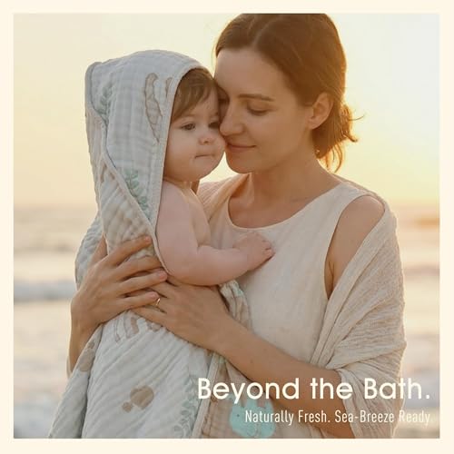 Image of Ultra-Soft Muslin Baby Hooded Towel - 32 x 32 Inches, Ideal for Bath & Beach, Suitable for Both Boys & Girls from Newborns to Toddlers