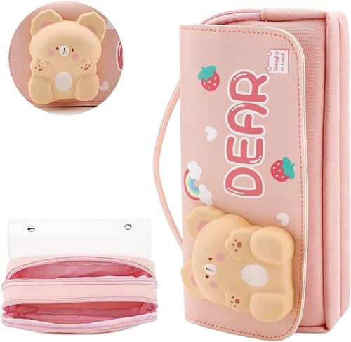 Image of DEOXY Bear Large Cartoon Theme Pencil Case,3D Pouch,Multipurpose Zipper for Kids,Pen and Pencil Bag for School Kids(Large-Bear)