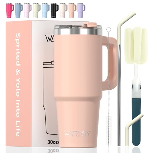 Image of 20 oz Tumbler with Handle,Tumbler with Lid and Straw,Double Wall Insulated Cup Stainless Steel Travel Mug(Cold for 34 Hours),Water Bottle for Iced Tea,Coffee,Cold Beverages(Pink)