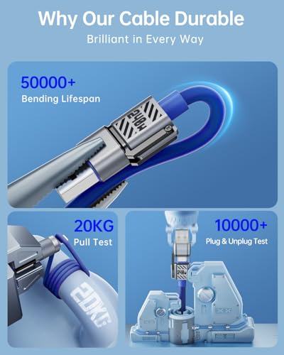 Image of 4 in 1 USB C Cable 240W 5FT Fast Charging & Data Transfer, Thicker Silicone Multi Charger Cord for iPhone iPad Charger Wire Combo with L /Type C /USB A for iPhone 16 /15 /Macbook (Blue)