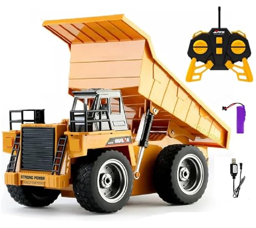 Image of HALO NATION 6 Channel Remote Control Dumper Truck with 27MHz Remote Rechargable RC Dump Truck with Rechargeable Battery,5 Years and above,yellow,black