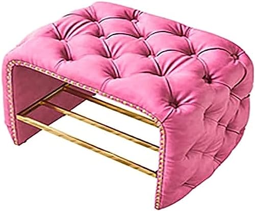Banc d'entrée luxueux en cuir rose capitonné haut de gamme pour intérieur élégant