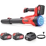 Soplador de Hojas a Batería Potente 21V, 2×4.0Ah Baterías, 75m/s 13m³/min, Soplador Eléctrico Inalámbrico 6 Velocidades, para Jardín, Patio y Garaje