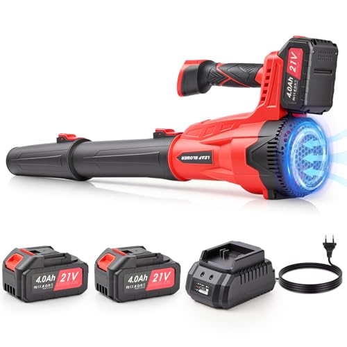 Soffiatore A Batteria Potente 21V,Con 2×4.0Ah Batterie, 75M/S 13M³/Min,Soffiatore Foglie Elettrico 6 Velocità,Per Giardino, Cortile, Garage