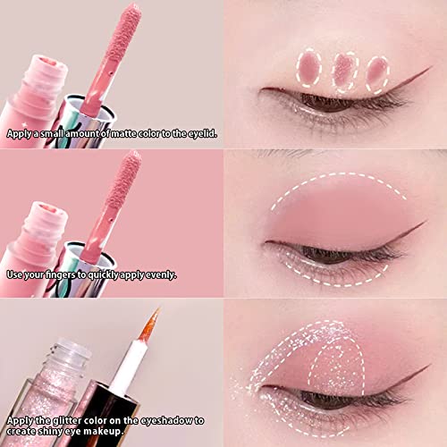Sumeitang Liquid Eyeshadow, Double Headed 2 In 1 Matte Eyeshadow Glitter Eyeliner Kit, High Pigmented, Blendable, Shimmer Glitter Eye Liner Cream Eye Shadow Stick, Create Multi Dimensional Eye Makeup #TOP6