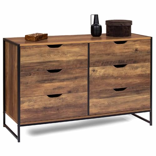 IDMarket - Commode 6 tiroirs Hawkins 115 cm Bois foncé Design Industriel