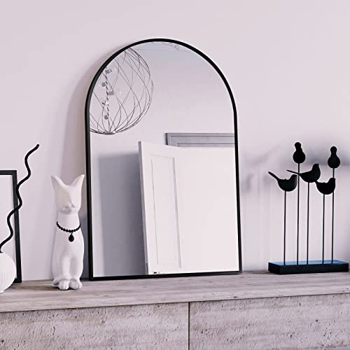 Image of HARRITPURE Wall Mounted Mirror Arch Mirror for Bathroom,Vanity Mirror Aluminum Alloy Metal Frame Home Decor for Bathroom Bedroom Living Room Entryway (Black-2Pcs, 20 inch*30 inch)