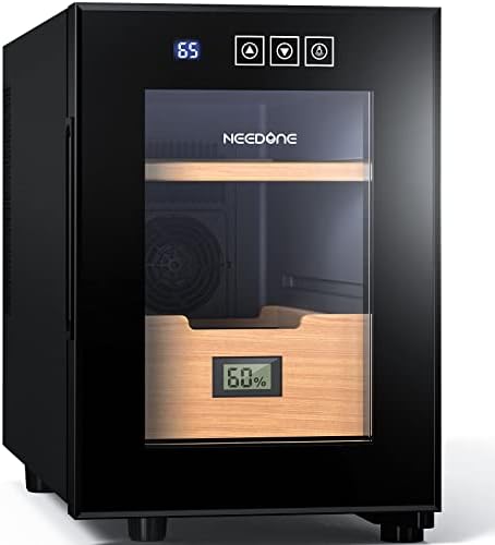 NEEDONE Humidor 16L, Electric Cooler Humidors for 100 Counts, Electronic Cabinet with Cooling Control, Spanish Cedar Wood Drawer Shelves, Digital Hygrometer Displays, Gift for Men