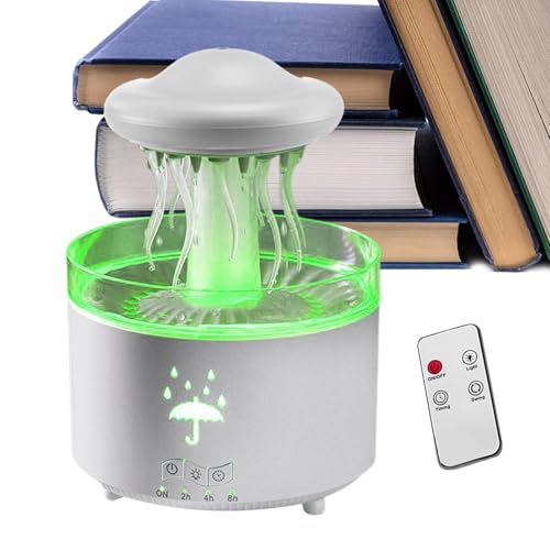 Humidificador de medusas, difusor de aromaterapia LED de 7 colores, fabricante de niebla creativa, humidificador de lluvia simulado de 300 ml, para dormitorio, oficina, hogar, 7.76 x 5.39 x 5.39