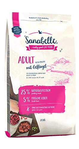 Sanabelle No Grain met gevogelte | Kattendroogvoer voor voedingsgevoelige katten, verpakking van 4 stuks (1 x 10 kg