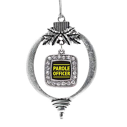 Inspired Silver - Parole Officer - Silver Christmas Ornament - Square Charm Christmas Tree Ornament with Cubic Zirconia - Holiday Hanging Decoration