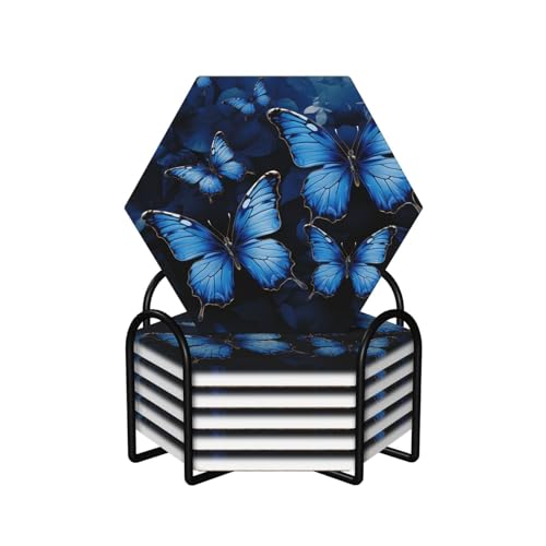 Dessous de verre support absorbant céramique liège boissons table papillons