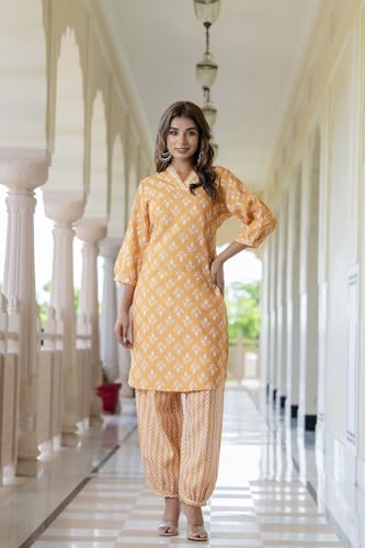 Image of Yashika Women Printed Cotton Blend Straight Kurta and Afghani Pant Set Perfect For Casual and Office Wear