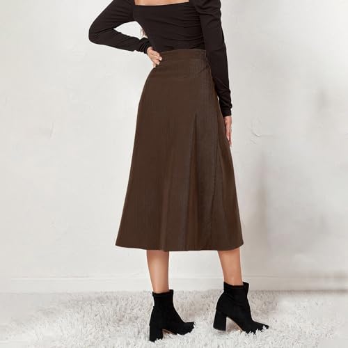 Corduroy Skirt Women Midi Business Casual Button Down Front Slit Work Long Skirt High Waisted Cord Teacher Skirts3