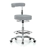 Perch Chrome Rolling Dental Stool Adjustable Height with Procedure Arm and Foot Ring for Carpet or Linoleum, Workbench Height (Gray Vinyl)