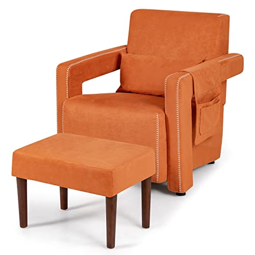 Sillón plegable naranja con estructura de pino miniatura 1