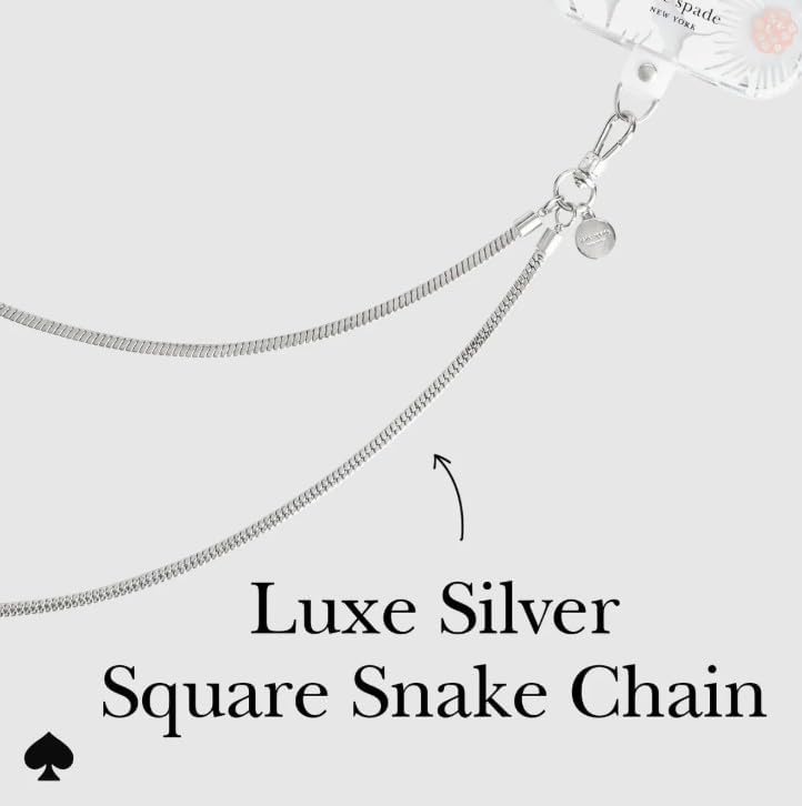 Kate Spade New York Crossbody Cellular Phone Case - Heart of Silver, Luxe Silver Square Snake Chain, Glossy Finish, 1-Year Warranty, Compatible with iPhone 13, 12, 11, Galaxy S21, S20, S9, S8