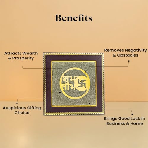 Image of Astrotalk Shubh Labh on Raw Pyrite Frame | Vastu Decorative Item for Wealth & Prosperity | Home Decor & Wall Decor Items for Living Room | Raw Pyrite Frame for Wall | Gift for Man & Woman